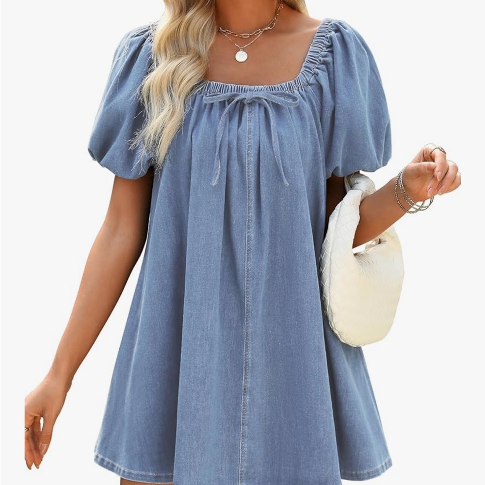 Blue Denim Puff Sleeve Dress